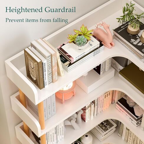 Wooden Reversible Corner Bookshelf - Modern 4 Tiers L-Shaped Bookcase with Solid Wood Frame and Edge Protection for Home and Office, Open Storage Shelf, White in Saudi Arabia