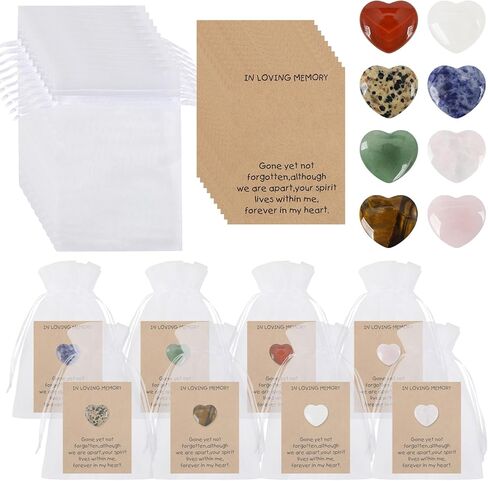 80 Sets Celebration of Life Favors Pocket Hugs Token Bulk Cards with Heart Shape Natural Stones Organza Bags Pocket Hugs for Friends for Memorial Party Supply Funeral Guest Return Favors in Kuwait