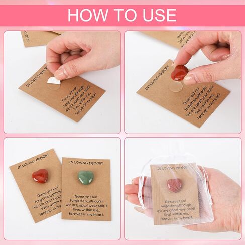80 Sets Celebration of Life Favors Pocket Hugs Token Bulk Cards with Heart Shape Natural Stones Organza Bags Pocket Hugs for Friends for Memorial Party Supply Funeral Guest Return Favors in Kuwait