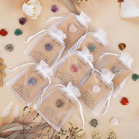 80 Sets Celebration of Life Favors Pocket Hugs Token Bulk Cards with Heart Shape Natural Stones Organza Bags Pocket Hugs for Friends for Memorial Party Supply Funeral Guest Return Favors in Kuwait