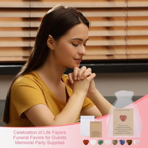 80 Sets Celebration of Life Favors Pocket Hugs Token Bulk Cards with Heart Shape Natural Stones Organza Bags Pocket Hugs for Friends for Memorial Party Supply Funeral Guest Return Favors in Kuwait