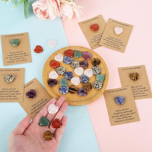 80 Sets Celebration of Life Favors Pocket Hugs Token Bulk Cards with Heart Shape Natural Stones Organza Bags Pocket Hugs for Friends for Memorial Party Supply Funeral Guest Return Favors in Kuwait