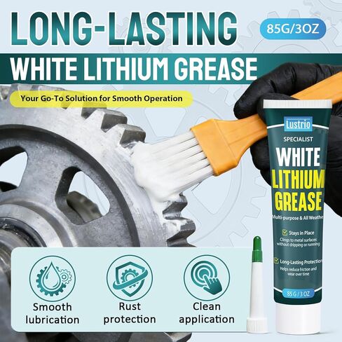 شحم الليثيوم الأبيض مع فرشاة - مادة تشحيم متعددة الأغراض 3 أونصة لمفصلات الأبواب، وباب المرآب، وسلسلة الدراجة، وإصلاح السيارات وإصلاحها بنفسك - شحم مقاوم للماء للحماية من الصدأ والتآكل in Kuwait
