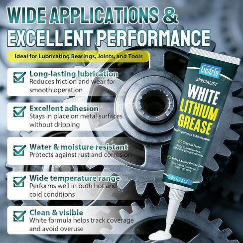 شحم الليثيوم الأبيض مع فرشاة - مادة تشحيم متعددة الأغراض 3 أونصة لمفصلات الأبواب، وباب المرآب، وسلسلة الدراجة، وإصلاح السيارات وإصلاحها بنفسك - شحم مقاوم للماء للحماية من الصدأ والتآكل in Kuwait