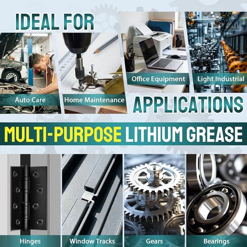 شحم الليثيوم الأبيض مع فرشاة - مادة تشحيم متعددة الأغراض 3 أونصة لمفصلات الأبواب، وباب المرآب، وسلسلة الدراجة، وإصلاح السيارات وإصلاحها بنفسك - شحم مقاوم للماء للحماية من الصدأ والتآكل in Kuwait