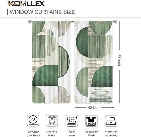 komllex ستائر خضراء هندسية مجردة 42wx63h بوصة قضيب جيب الحديثة الحد الأدنى شبه دائرة فن بسيط رمادي فريد بارد الرجال المطبخ الطعام غرفة المعيشة غرفة نوم نافذة الستائر العلاج 2 لوحات in Kuwait