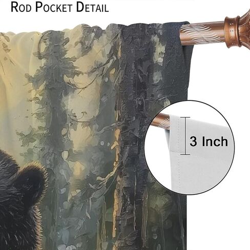 Bear Blackout Curtains, Retro Funny Forest Animal Woodland Wildlife Pattern Drapes, Black Bear Window Treatments Curtain for Kitchen Bedroom Living Room Home Decor 42" W x 45" L in Kuwait