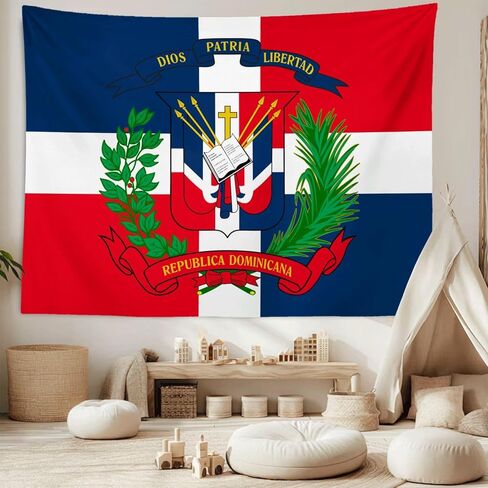 HAVENYOND Dominican Coat Flag Tapestry Wall Decoration, Dominican Patriotic Hometown Tapestries Wall Hanging Art, Poster Banner For Dorm Bedroom Living Room Home Decor Backdrop - 30"×40" in Saudi Arabia