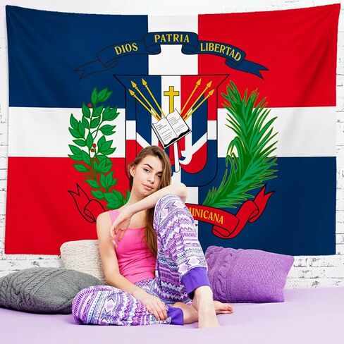HAVENYOND Dominican Coat Flag Tapestry Wall Decoration, Dominican Patriotic Hometown Tapestries Wall Hanging Art, Poster Banner For Dorm Bedroom Living Room Home Decor Backdrop - 30"×40" in Saudi Arabia