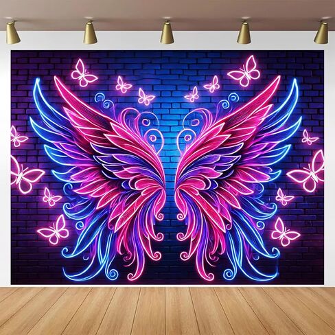 BlissYard Blacklight نسيج أجنحة الملاك ديكور 78x59 بوصة نيون فراشة توهج في خلفية داكنة Blacklight نسيج Trippy الوردي الأزرق الجناح المشهد لغرفة النوم الجدار شنقا غرفة الحفلات صورة كشك العرض in Kuwait