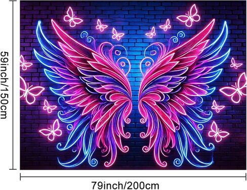 BlissYard Blacklight نسيج أجنحة الملاك ديكور 78x59 بوصة نيون فراشة توهج في خلفية داكنة Blacklight نسيج Trippy الوردي الأزرق الجناح المشهد لغرفة النوم الجدار شنقا غرفة الحفلات صورة كشك العرض in Kuwait