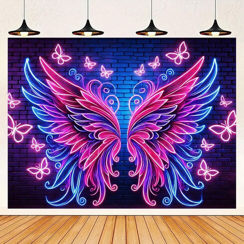 BlissYard Blacklight نسيج أجنحة الملاك ديكور 78x59 بوصة نيون فراشة توهج في خلفية داكنة Blacklight نسيج Trippy الوردي الأزرق الجناح المشهد لغرفة النوم الجدار شنقا غرفة الحفلات صورة كشك العرض in Kuwait