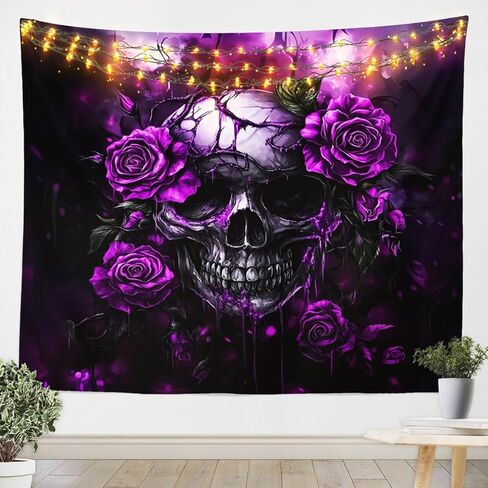 Erosebridal Sugar Skull Large 59X82 Tapestry For Kids Adults Room Decor,Purple Rose Flowers Tapestries Goth Skull Tapestry Wall Hanging Skeleton Bones Floral Wall Art Decor For Bedroom in Saudi Arabia