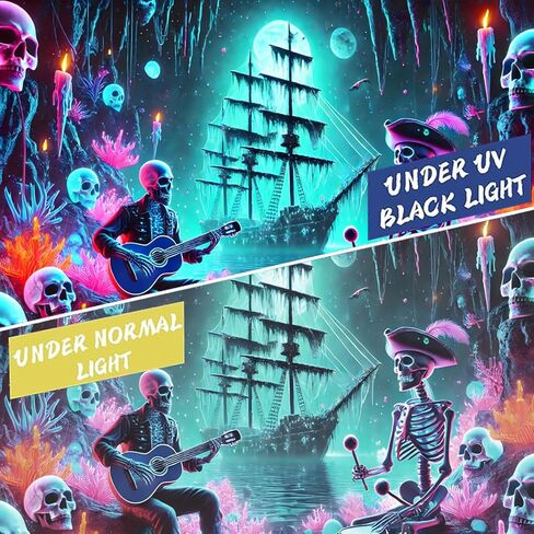 BSFHH Halloween Black Light Tapestry – UV Reactive Glow in the Dark Wall Hanging, Spooky Night Scene with Ghosts & Pumpkins, Haunting Home Decor for Parties, Bedroom, or Dorm (Guitar, 90L" x 70W", Unframed) in Kuwait
