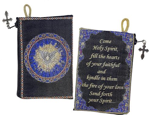 Needzo Come Holy Spirit Tapestry Rosary Pouch Keepsake Holder Case Prayer Black Blue Gold 5 1/2 Inch, With Prayer on The Back Side in Saudi Arabia