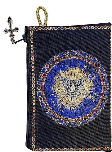 Needzo Come Holy Spirit Tapestry Rosary Pouch Keepsake Holder Case Prayer Black Blue Gold 5 1/2 Inch, With Prayer on The Back Side in Saudi Arabia
