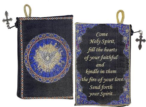 Needzo Come Holy Spirit Tapestry Rosary Pouch Keepsake Holder Case Prayer Black Blue Gold 5 1/2 Inch, With Prayer on The Back Side in Saudi Arabia