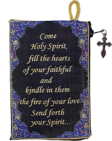 Needzo Come Holy Spirit Tapestry Rosary Pouch Keepsake Holder Case Prayer Black Blue Gold 5 1/2 Inch, With Prayer on The Back Side in Saudi Arabia
