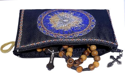 Needzo Come Holy Spirit Tapestry Rosary Pouch Keepsake Holder Case Prayer Black Blue Gold 5 1/2 Inch, With Prayer on The Back Side in Saudi Arabia