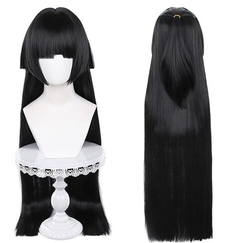Anime Black Wigs with Bangs Women Short Straight Wig with Detachable Ponytail COS Cat Mama Nekomata Wig Halloween,Christmas,Comic con,Game Show,Party in Kuwait