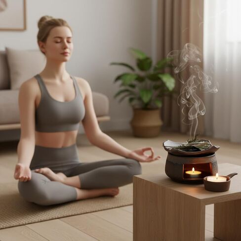 موقد أعشاب زن من السيراميك للعلاج بالروائح العلاجية، موزع للزيوت العطرية مناسب لعطور المنزل، والتأمل، والاسترخاء، وديكور منزل زن in Kuwait