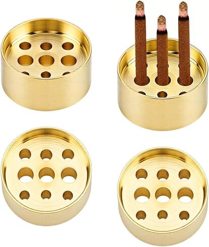 AHANDMAKER 3 Pcs Brass Incense Holder with Multiple Holes 0.79in Diameter Incense Sticks Burner for Indoor Outdoor Yoga Meditation Room Home Decor, Gold 0.77in Thick in Saudi Arabia