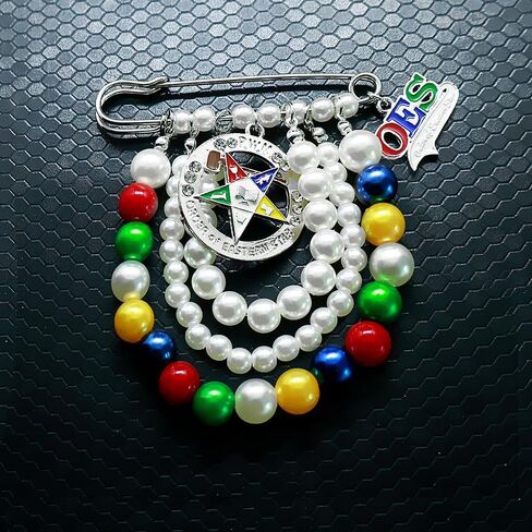 Colorful Handmade Multi-layered Bead Brooch with Tassel for Order of Eastern Star Organization Club Metal OES Letter Charm Jewelry Pin in Kuwait