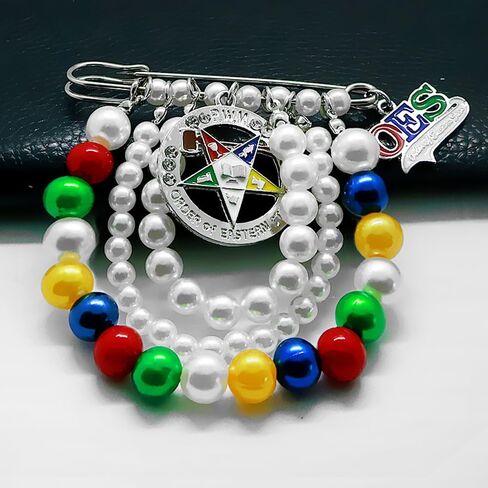 Colorful Handmade Multi-layered Bead Brooch with Tassel for Order of Eastern Star Organization Club Metal OES Letter Charm Jewelry Pin in Kuwait