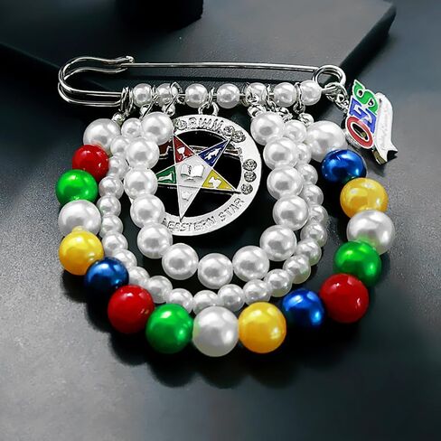 Colorful Handmade Multi-layered Bead Brooch with Tassel for Order of Eastern Star Organization Club Metal OES Letter Charm Jewelry Pin in Kuwait