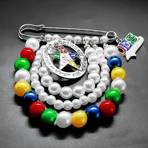 Colorful Handmade Multi-layered Bead Brooch with Tassel for Order of Eastern Star Organization Club Metal OES Letter Charm Jewelry Pin in Kuwait