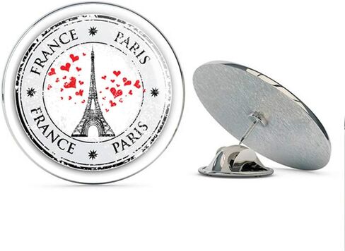 France Paris Grunge Stamp Round Metal 0.75" Lapel Pin Hat Shirt Pin Tie Tack Pinback in Kuwait