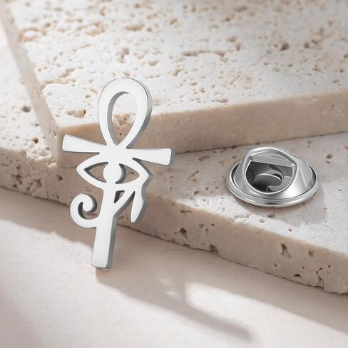 LIKGREAT Ankh Cross Brooch with Eye of Horus Stainless Steel Egyptian Brooch Lapel Pin for Suits Ancient Protection Amulet Jewellery in Kuwait