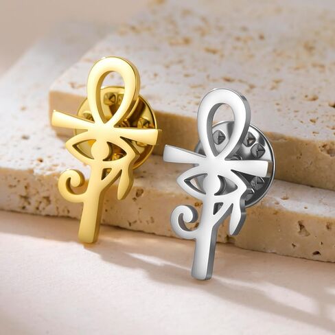 LIKGREAT Ankh Cross Brooch with Eye of Horus Stainless Steel Egyptian Brooch Lapel Pin for Suits Ancient Protection Amulet Jewellery in Kuwait