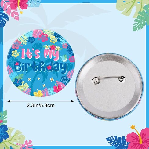 Hawaii It's My Birthday Pin, 2.3in Summer Happy Birthday Button Badge Palm Leaf for Boys Girls Women Men Party Decorations in Saudi Arabia