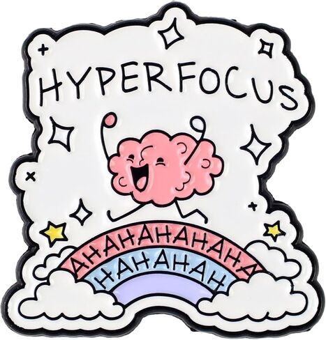 Hyperfocus Ahahaha المينا دبوس، لطيف الدماغ ADHD دبوس بروش، شارة طية صدر السترة للتوعية بالصحة العقلية، شارة القلق العصبية Hyperfocus، مضحك ADHD سحابة قوس قزح دبابيس، هدية للمعالج؛ الملحقات العصبية التحفيزية in Kuwait