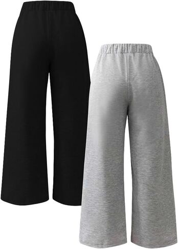 Nivne Tco Tween Girls Sweatpants Set Casual 2 Pack Baggy Wide Leg Trousers Bowknot Decor Elastic Waist Pants in Kuwait