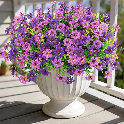 Ouddy Decor 24 Bundles Artificial Flowers for Outdoors Fake Silk Flowers Faux Plastic Plant UV Resistant for Spring Summer Porch Garden Yard Planter Wedding Indoor Outdoor Home Decoration, Multicolor in Kuwait