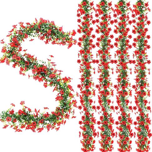 4 قطع من الزهور الاصطناعية بطول 6 أقدام، إكليل الوستارية - إجمالي 24 قدمًا، زهور الوستارية المعلقة المزيفة، أكاليل الكروم الخضراء، زهرة الأقحوان الصناعية مع أوراق الأوكالبتوس لديكور الحديقة (مختلطة 6 ألوان) in Kuwait
