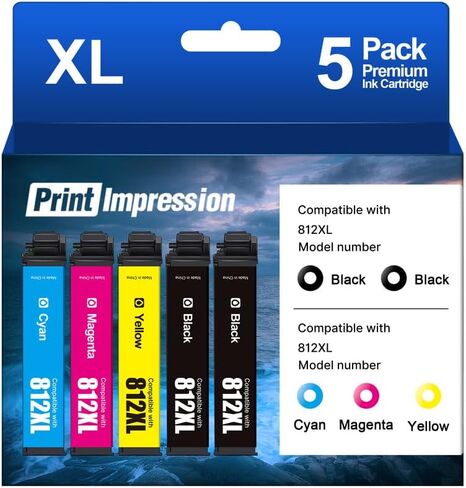 متوافقة مع مجموعة خرطوشة الحبر 812XL المُعاد تصنيعها لخراطيش الحبر Epson 812 812XL التي تعمل مع طابعات Epson Workforce Pro WF-7840 WF-7310 WF-7820 EC-C7000 (5 عبوات، 2B/1C/1M/1Y) in Kuwait