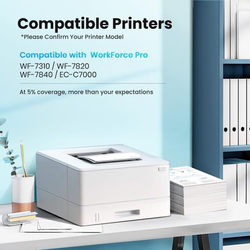 متوافقة مع مجموعة خرطوشة الحبر 812XL المُعاد تصنيعها لخراطيش الحبر Epson 812 812XL التي تعمل مع طابعات Epson Workforce Pro WF-7840 WF-7310 WF-7820 EC-C7000 (5 عبوات، 2B/1C/1M/1Y) in Kuwait