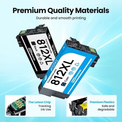 متوافقة مع مجموعة خرطوشة الحبر 812XL المُعاد تصنيعها لخراطيش الحبر Epson 812 812XL التي تعمل مع طابعات Epson Workforce Pro WF-7840 WF-7310 WF-7820 EC-C7000 (5 عبوات، 2B/1C/1M/1Y) in Kuwait