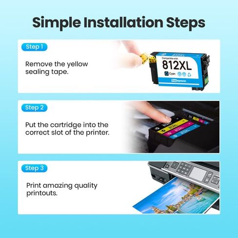 متوافقة مع مجموعة خرطوشة الحبر 812XL المُعاد تصنيعها لخراطيش الحبر Epson 812 812XL التي تعمل مع طابعات Epson Workforce Pro WF-7840 WF-7310 WF-7820 EC-C7000 (5 عبوات، 2B/1C/1M/1Y) in Kuwait