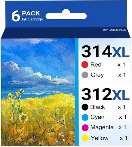 GORLENKE 312XL / 314XL High Yield Ink Cartridge 6/Pack - Replacement for 312XL 314XL Ink Cartridge Expression Photo XP-8500 XP-8600 XP-15000 Printer Ink in Kuwait