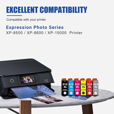GORLENKE 312XL / 314XL High Yield Ink Cartridge 6/Pack - Replacement for 312XL 314XL Ink Cartridge Expression Photo XP-8500 XP-8600 XP-15000 Printer Ink in Kuwait