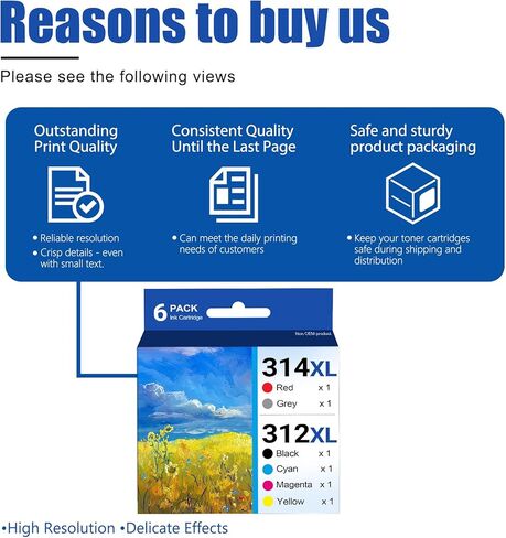 GORLENKE 312XL / 314XL High Yield Ink Cartridge 6/Pack - Replacement for 312XL 314XL Ink Cartridge Expression Photo XP-8500 XP-8600 XP-15000 Printer Ink in Kuwait