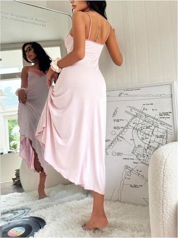 OYOANGLE Women's Floral Lace Nightgown Sleeveless Long Nightdress Spaghetti Strap Nightwear in Saudi Arabia