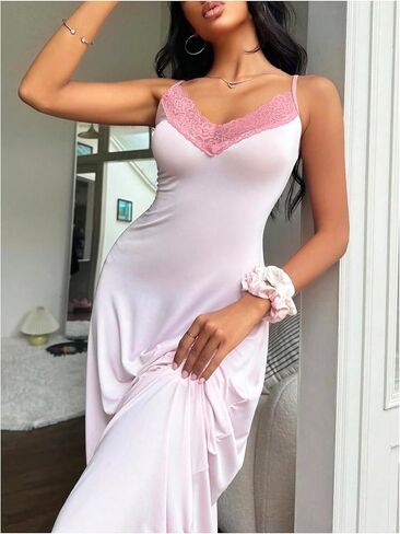 OYOANGLE Women's Floral Lace Nightgown Sleeveless Long Nightdress Spaghetti Strap Nightwear in Saudi Arabia