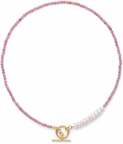 Ratnavali Arts Beaded Gemstone Necklace for Women Toggle Clasp, Colorful Boho Bead Choker Natural Stone Surfer Beach Necklaces 14K Gold Plated Silver Summer Handmade Jewelry in Kuwait