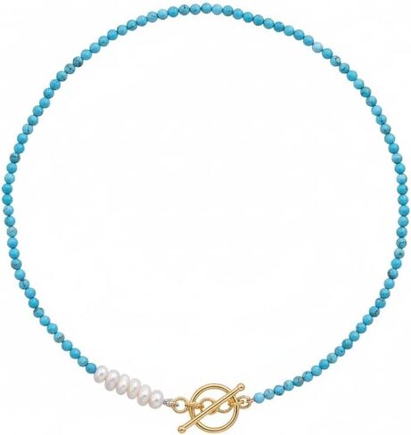 Ratnavali Arts Beaded Gemstone Necklace for Women Toggle Clasp, Colorful Boho Bead Choker Natural Stone Surfer Beach Necklaces 14K Gold Plated Silver Summer Handmade Jewelry in Saudi Arabia