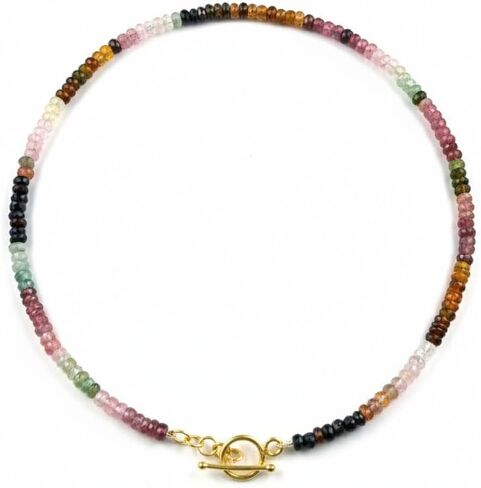 Ratnavali Arts Beaded Gemstone Necklace for Women Toggle Clasp, Colorful Boho Bead Choker Natural Stone Surfer Beach Necklaces 14K Gold Plated Silver Summer Handmade Jewelry in Saudi Arabia